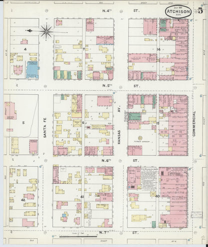 Sanborn Fire Insurance Map from Atchison, Atchison County, Kansas (1891), Sheet #0005 - Complete Map Set gallery image, historic Sanborn map, vintage wall art, Kansas Kansas