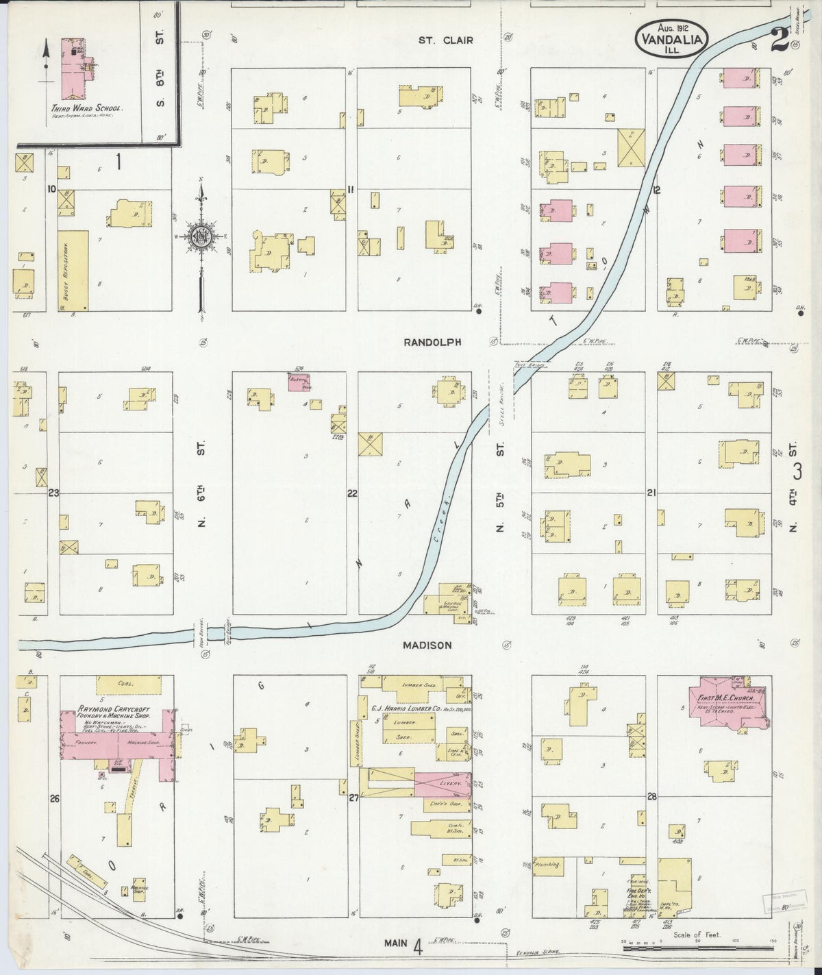 Sanborn Fire Insurance Map from Vandalia, Fayette County, Illinois (1912), Sheet #0002 - Complete Map Set gallery image, historic Sanborn map, vintage wall art, Illinois Illinois