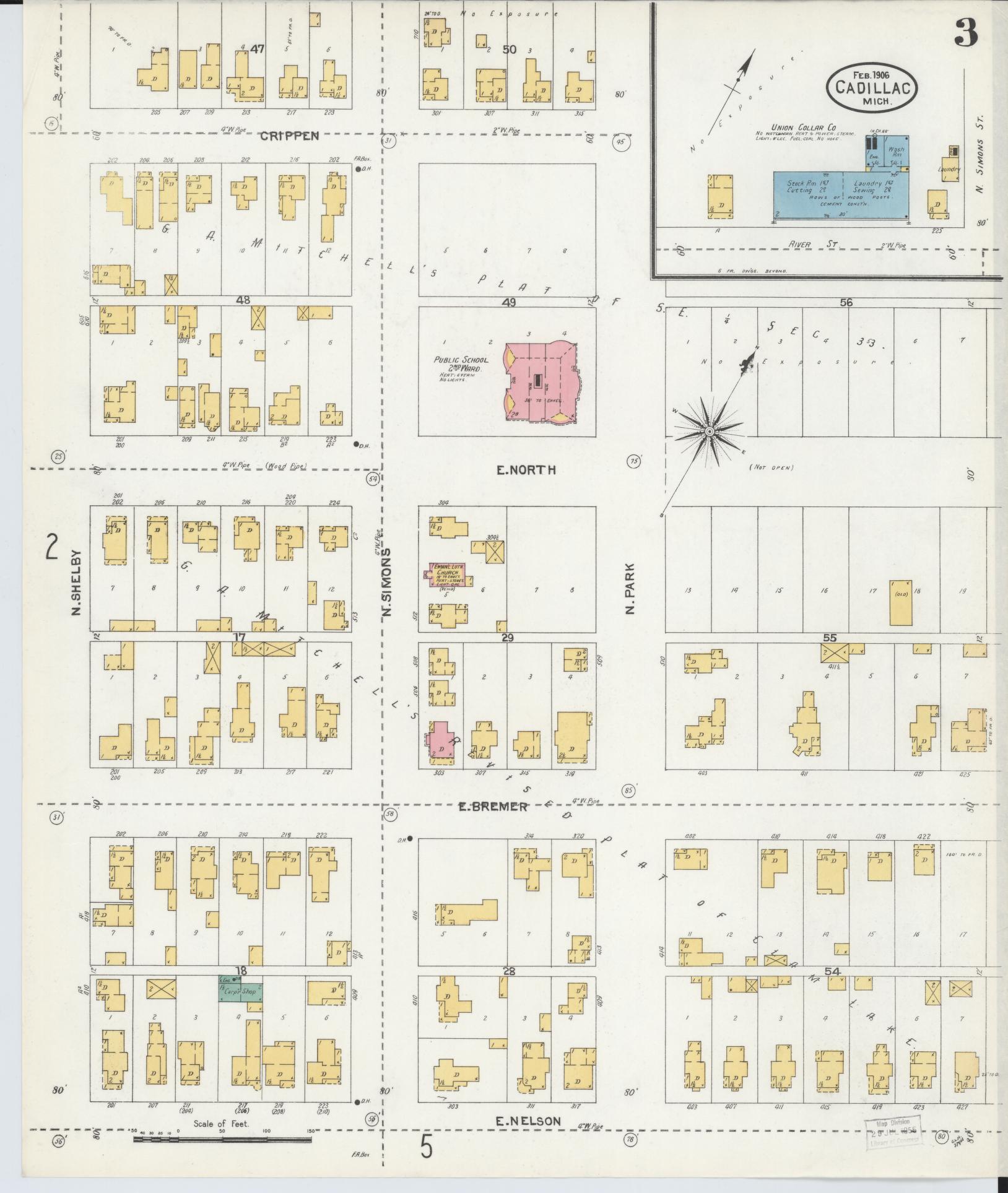 Sanborn Fire Insurance Map from Cadillac, Wexford County, Michigan (1906), Sheet #0003 - Complete Map Set gallery image, historic Sanborn map, vintage wall art, Michigan Michigan