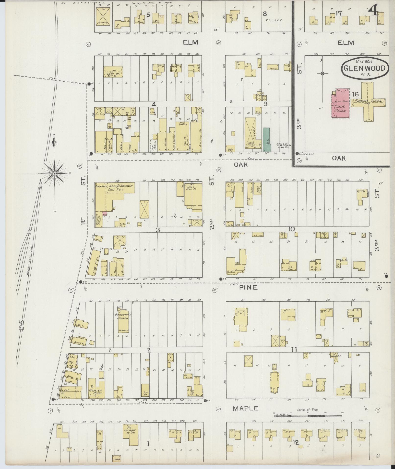 Sanborn Fire Insurance Map from Glenwood City, St. Croix County, Wisconsin (1893), Sheet #0004 - Complete Map Set gallery image, historic Sanborn map, vintage wall art, Wisconsin Wisconsin