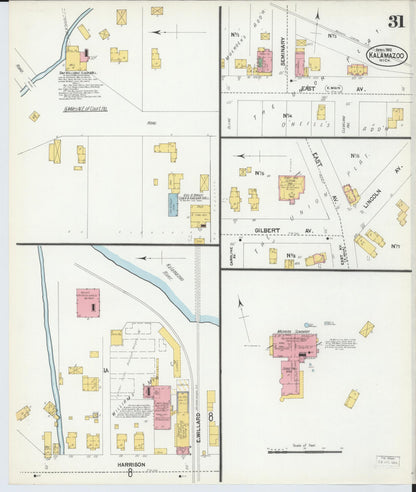 Sanborn Fire Insurance Map from Kalamazoo, Kalamazoo County, Michigan (1902), Sheet #0031 - Historic Sanborn Fire Insurance Map Print, vintage old map wall art, antique decor, genealogy gift, Michigan Michigan map