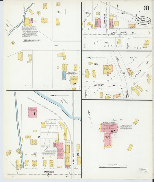 Sanborn Fire Insurance Map from Kalamazoo, Kalamazoo County, Michigan (1902), Sheet #0031 - Historic Sanborn Fire Insurance Map Print, vintage old map wall art, antique decor, genealogy gift, Michigan Michigan map
