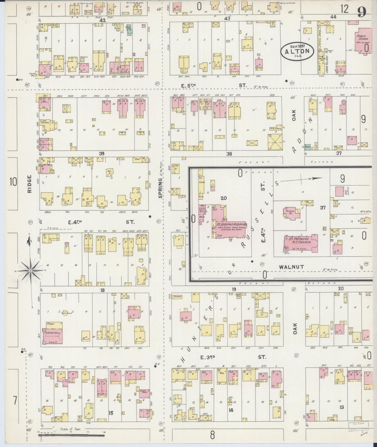 Sanborn Fire Insurance Map from Alton, Madison County, Illinois (1897), Sheet #0009 - Historic Sanborn Fire Insurance Map Print, vintage old map wall art, antique decor, genealogy gift, Illinois Illinois map