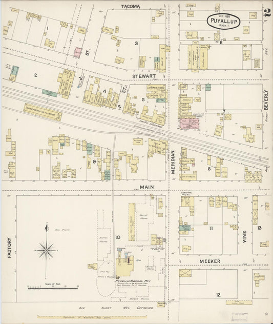 Sanborn Fire Insurance Map from Puyallup, Pierce County, Washington (1888), Sheet #0002 - Historic Sanborn Fire Insurance Map Print, vintage old map wall art, antique decor, genealogy gift, Washington Washington map