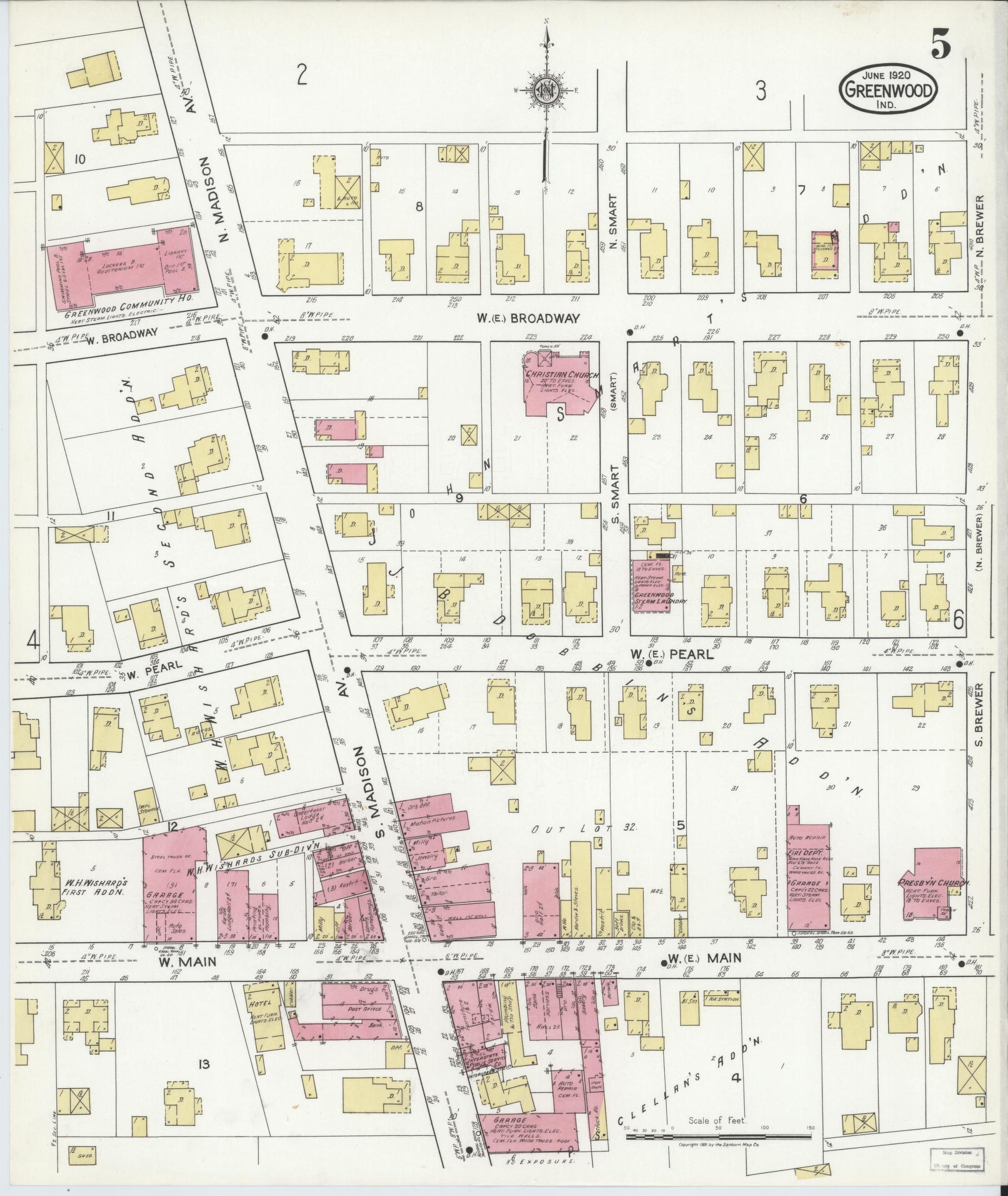 Sanborn Fire Insurance Map from Greenwood, Johnson County, Indiana (1920), Sheet #0005 - Complete Map Set gallery image, historic Sanborn map, vintage wall art, Indiana Indiana