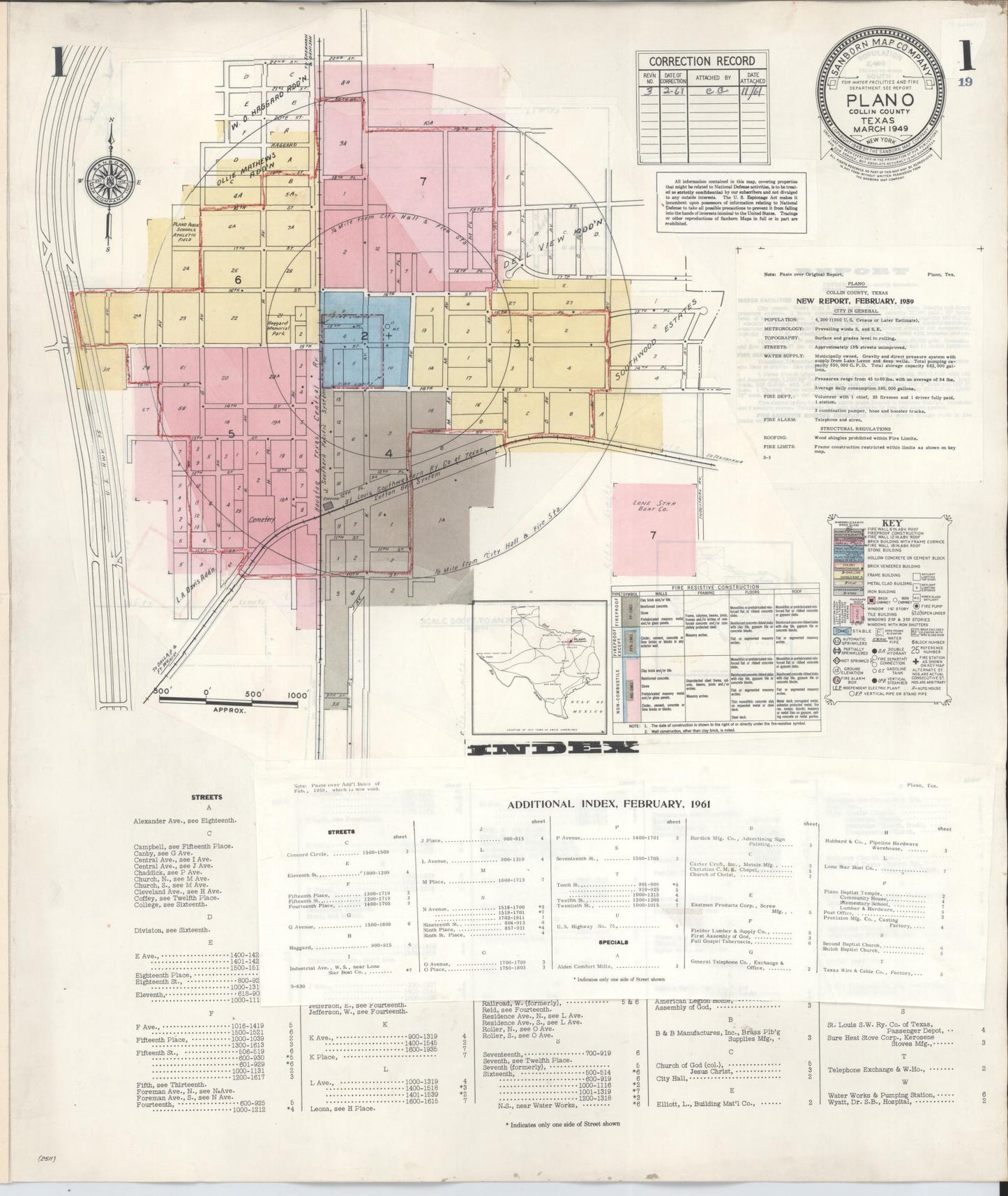 Sanborn Fire Insurance Map from Plano, Collin County, Texas (1961), Sheet #0001 - Historic Sanborn Fire Insurance Map Print, vintage old map wall art, antique decor, genealogy gift, Texas Texas map