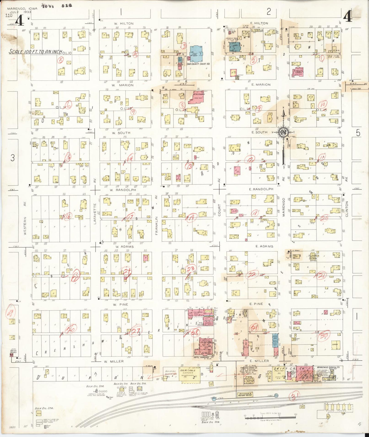 Sanborn Fire Insurance Map from Marengo, Iowa County, Iowa (1942), Sheet #0004 - Historic Sanborn Fire Insurance Map Print, vintage old map wall art