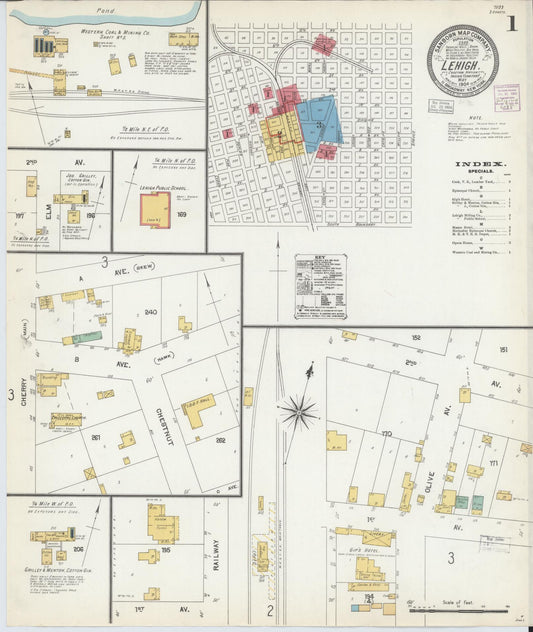 Sanborn Fire Insurance Map from Lehigh, Coal County, Oklahoma (1904), Sheet #0001 - Complete Map Set gallery image, historic Sanborn map, vintage wall art, Oklahoma Oklahoma