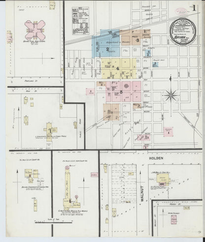 Sanborn Fire Insurance Map from Bryan, Williams County, Ohio (1888), Sheet #0001 - Historic Sanborn Fire Insurance Map Print, vintage old map wall art, antique decor, genealogy gift, Ohio Ohio map