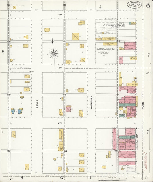 Sanborn Fire Insurance Map from Corona, Riverside County, California (1907), Sheet #0006 - Historic Sanborn Fire Insurance Map Print, vintage old map wall art, antique decor, genealogy gift, California California map