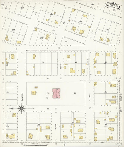 Sanborn Fire Insurance Map from Palouse City, Whitman County, Washington (1908), Sheet #0002 - Complete Map Set gallery image, historic Sanborn map, vintage wall art, Washington Washington