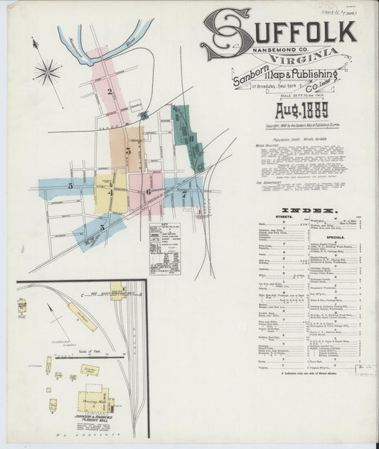 Sanborn Fire Insurance Map from Suffolk, Independent Cities, Virginia (1889), Sheet #0001 - Complete Map Set gallery image, historic Sanborn map, vintage wall art, Virginia Virginia
