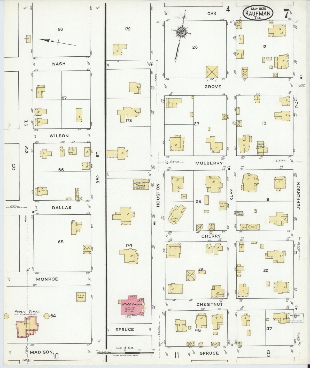 Sanborn Fire Insurance Map from Kaufman, Kaufman County, Texas (1920), Sheet #0007 - Complete Map Set gallery image, historic Sanborn map, vintage wall art, Texas Texas