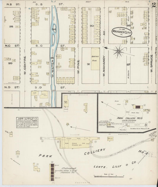 Sanborn Fire Insurance Map from Mahanoy City, Schuylkill County, Pennsylvania (1885), Sheet #0002 - Historic Sanborn Fire Insurance Map Print, vintage old map wall art, antique decor, genealogy gift, Pennsylvania Pennsylvania map