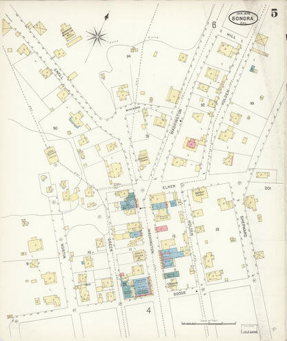 Sanborn Fire Insurance Map from Sonora, Tuolumne County, California (1898), Sheet #0005 - Complete Map Set gallery image, historic Sanborn map, vintage wall art, California California