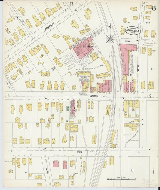 Sanborn Fire Insurance Map from Ashtabula, Ashtabula County, Ohio (1903), Sheet #0008 - Historic Sanborn Fire Insurance Map Print, vintage old map wall art, antique decor, genealogy gift, Ohio Ohio map