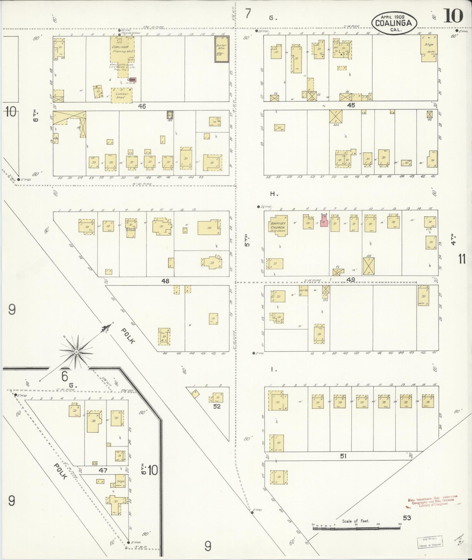 Sanborn Fire Insurance Map from Coalinga, Fresno County, California (1909), Sheet #0010 - Complete Map Set gallery image, historic Sanborn map, vintage wall art, California California
