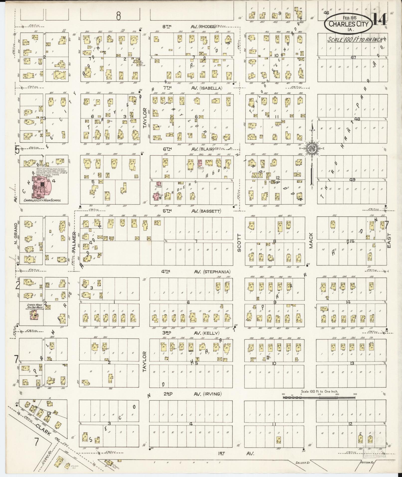 Sanborn Fire Insurance Map from Charles City, Floyd County, Iowa (1915), Sheet #0014 - Historic Sanborn Fire Insurance Map Print