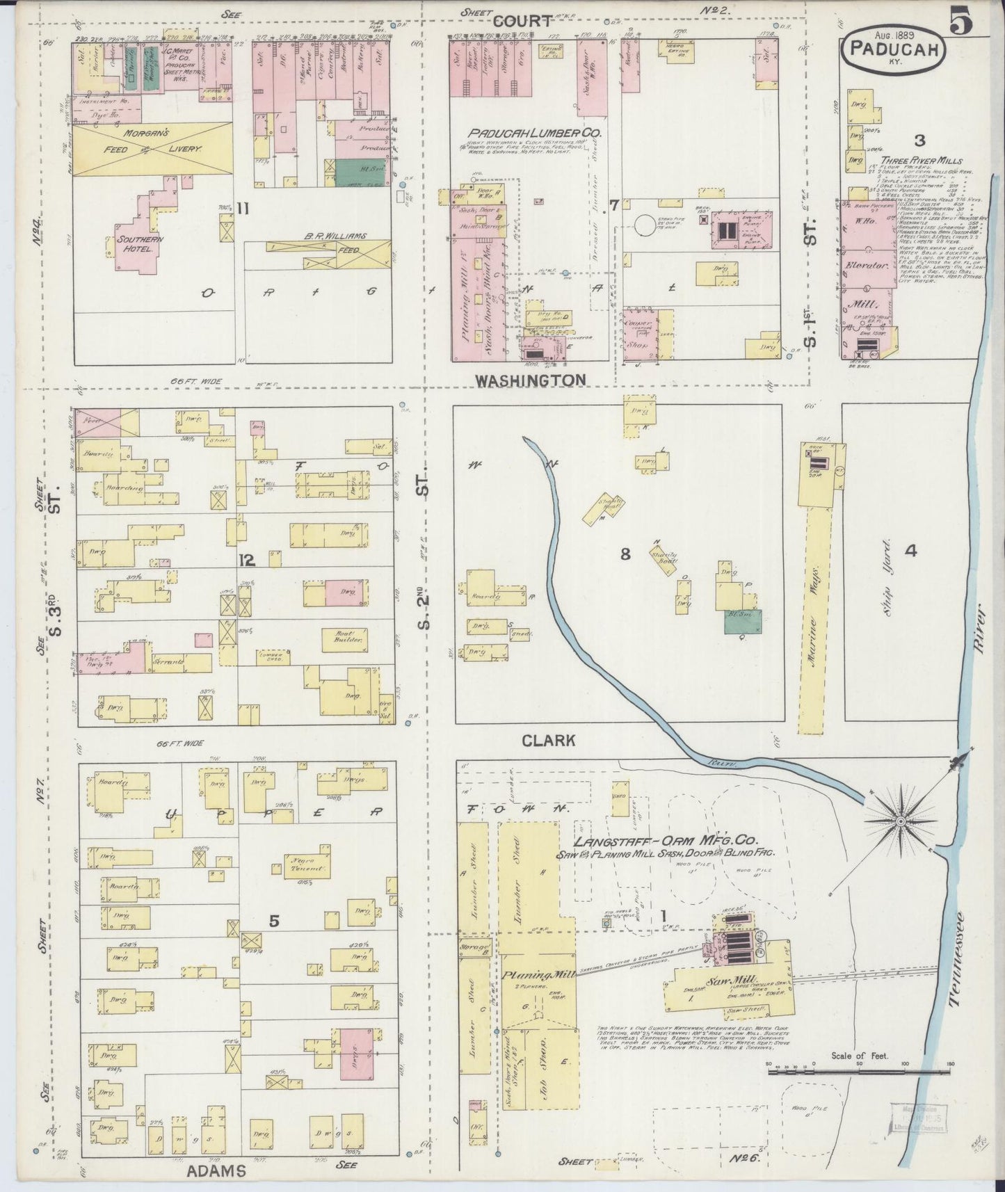 Sanborn Fire Insurance Map from Paducah, Mccraken County, Kentucky (1889), Sheet #0005 - Complete Map Set gallery image, historic Sanborn map, vintage wall art, Kentucky Kentucky