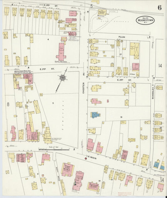 Sanborn Fire Insurance Map from Moorestown, Burlington County, New Jersey (1911), Sheet #0006 - Historic Sanborn Fire Insurance Map Print, vintage old map wall art, antique decor, genealogy gift, New Jersey New Jersey map