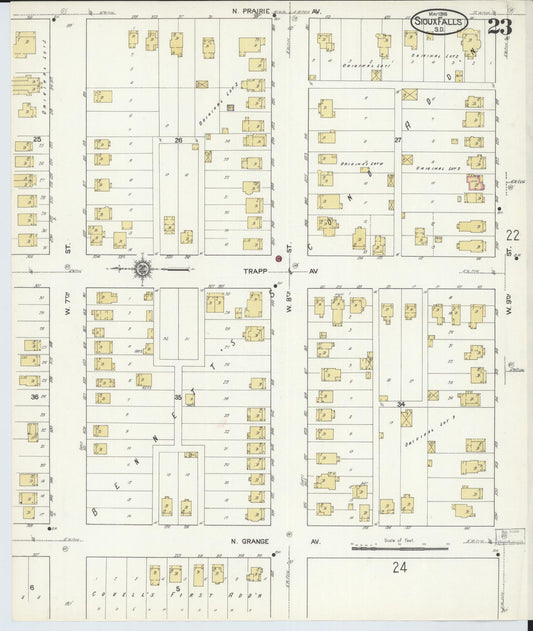 Sanborn Fire Insurance Map from Sioux Falls, Minnehaha County, South Dakota (1916), Sheet #0023 - Historic Sanborn Fire Insurance Map Print, vintage old map wall art, antique decor, genealogy gift, South Dakota South Dakota map
