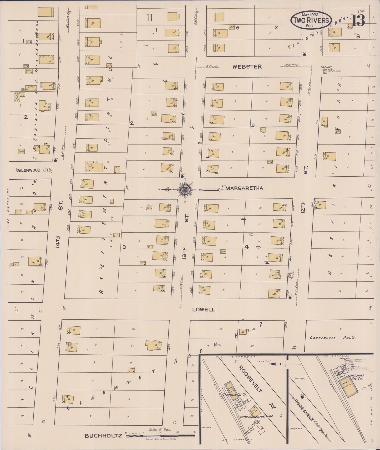Sanborn Fire Insurance Map from Two Rivers, Manitowoc County, Wisconsin (1922), Sheet #0013 - Complete Map Set gallery image, historic Sanborn map, vintage wall art, Wisconsin Wisconsin