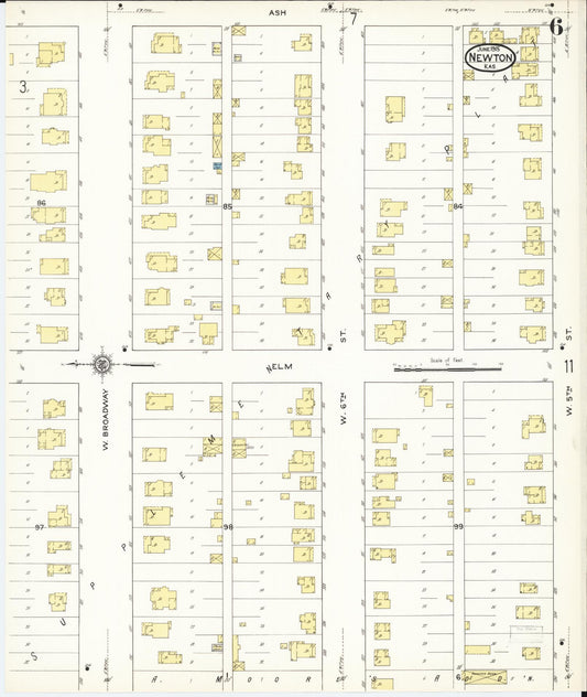 Sanborn Fire Insurance Map from Newton, Harvey County, Kansas (1915), Sheet #0006 - Historic Sanborn Fire Insurance Map Print, vintage old map wall art, antique decor, genealogy gift, Kansas Kansas map