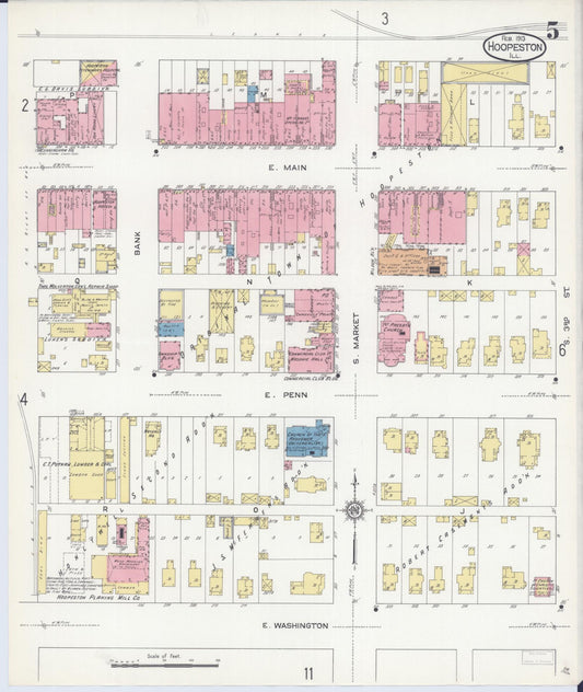 Sanborn Fire Insurance Map from Hoopeston, Vermilion County, Illinois (1913), Sheet #0005 - Historic Sanborn Fire Insurance Map Print, vintage old map wall art, antique decor, genealogy gift, Illinois Illinois map