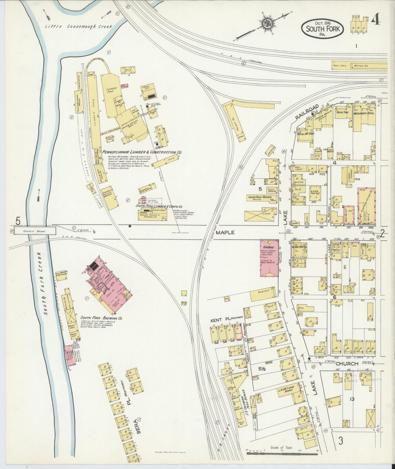 Sanborn Fire Insurance Map from South Fork, Cambria County, Pennsylvania (1916), Sheet #0004 - Complete Map Set gallery image, historic Sanborn map, vintage wall art, Pennsylvania Pennsylvania