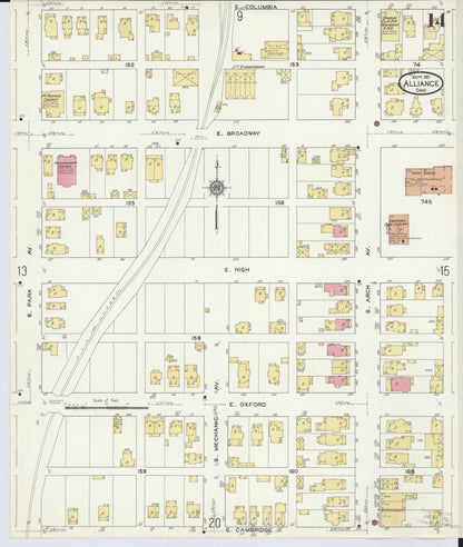Sanborn Fire Insurance Map from Alliance, Stark County, Ohio (1911), Sheet #0014 - Complete Map Set gallery image, historic Sanborn map, vintage wall art, Ohio Ohio