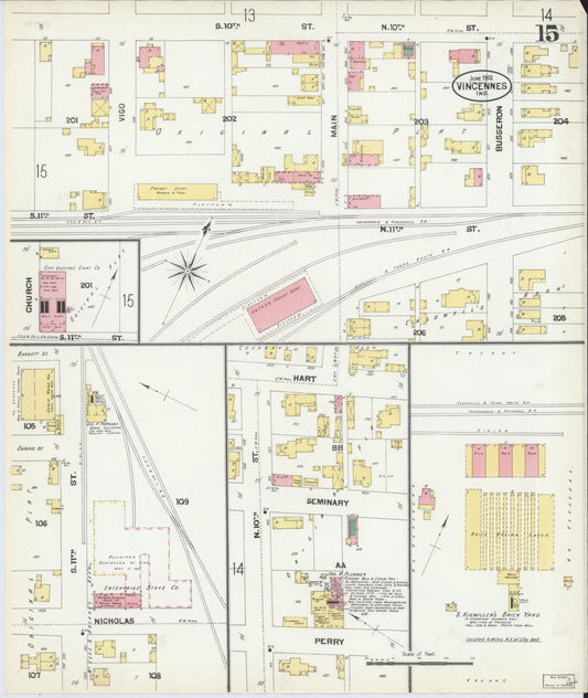 Sanborn Fire Insurance Map from Vincennes, Knox County, Indiana (1902), Sheet #0015 - Historic Sanborn Fire Insurance Map Print, vintage old map wall art, antique decor, genealogy gift, Indiana Indiana map