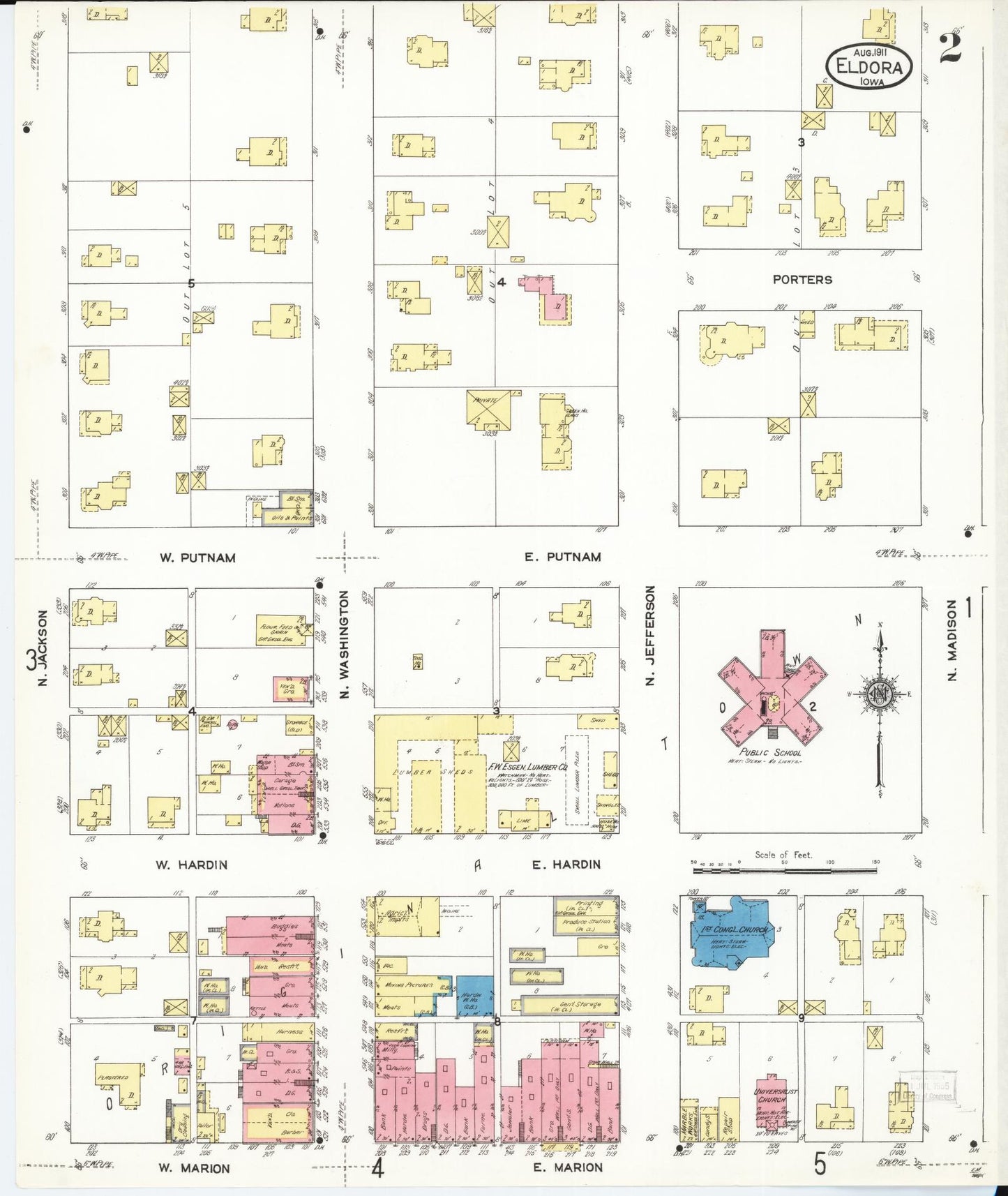 Sanborn Fire Insurance Map from Eldora, Hardin County, Iowa (1911), Sheet #0002 - Historic Sanborn Fire Insurance Map Print, vintage old map wall art