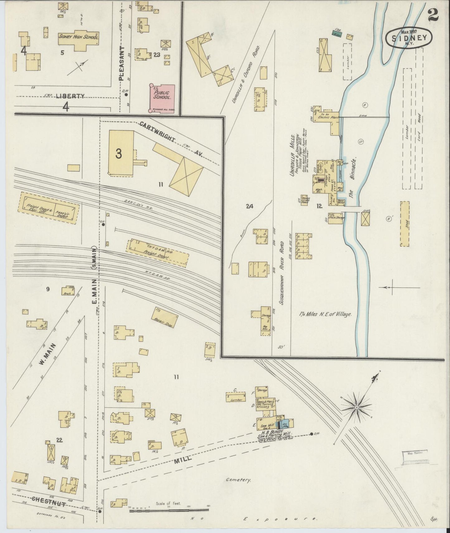 Sanborn Fire Insurance Map from Sidney, Delaware County, New York (1897), Sheet #0002 - Historic Sanborn Fire Insurance Map Print, vintage old map wall art, antique decor, genealogy gift, Sidney Delaware map
