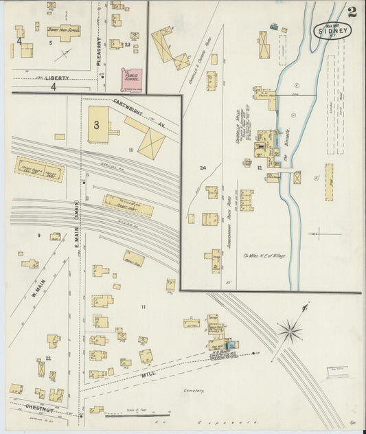 Sanborn Fire Insurance Map from Sidney, Delaware County, New York (1897), Sheet #0002 - Historic Sanborn Fire Insurance Map Print, vintage old map wall art, antique decor, genealogy gift, Sidney Delaware map