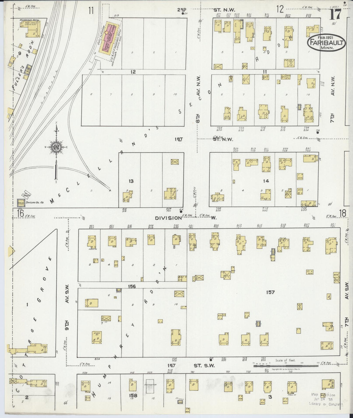 Sanborn Fire Insurance Map from Faribault, Rice County, Minnesota (1921), Sheet #0017 - Complete Map Set gallery image, historic Sanborn map, vintage wall art, Minnesota Minnesota