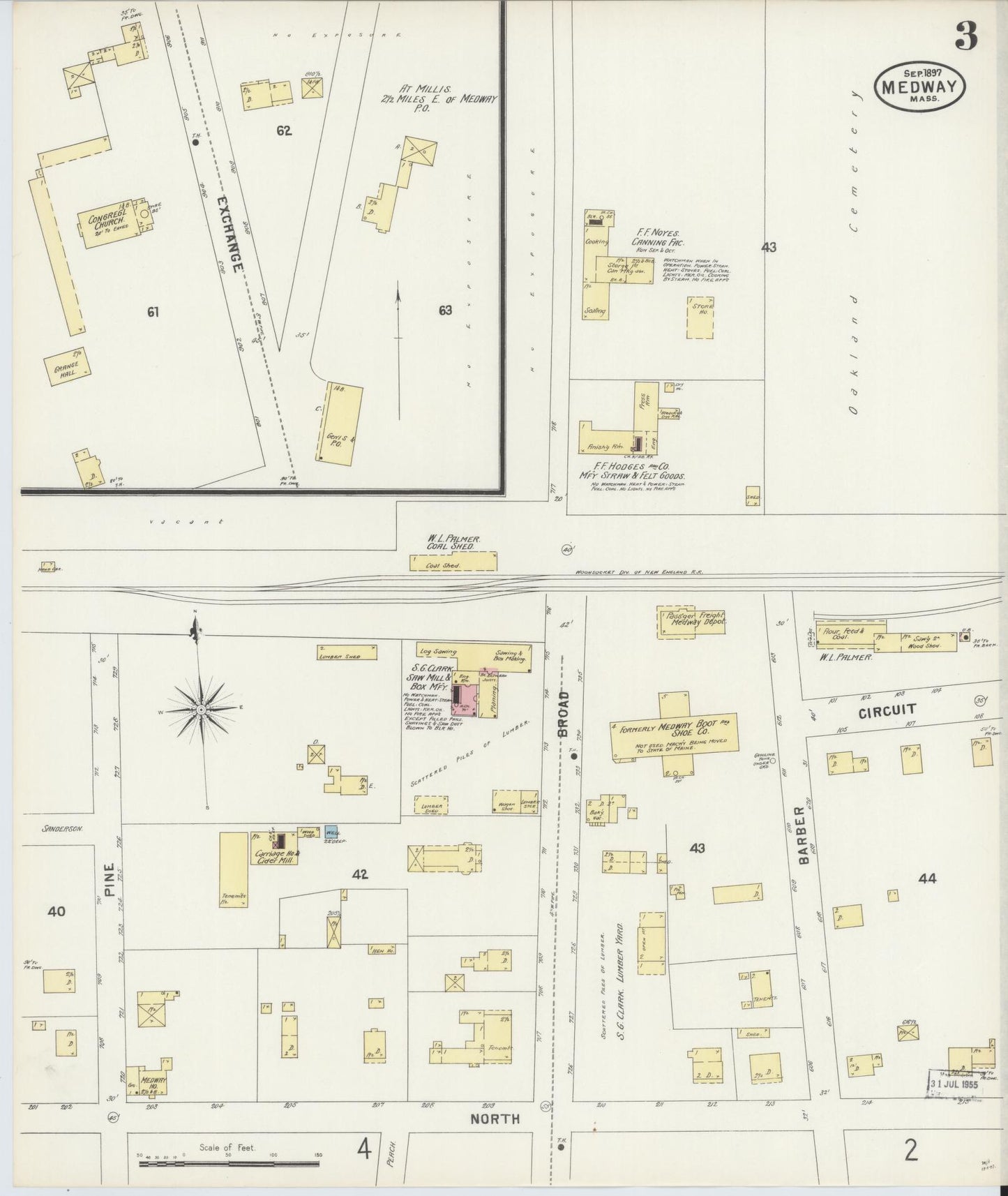 Sanborn Fire Insurance Map from Medway, Norfolk County, Massachusetts (1897), Sheet #0003 - Complete Map Set gallery image, historic Sanborn map, vintage wall art, Massachusetts Massachusetts