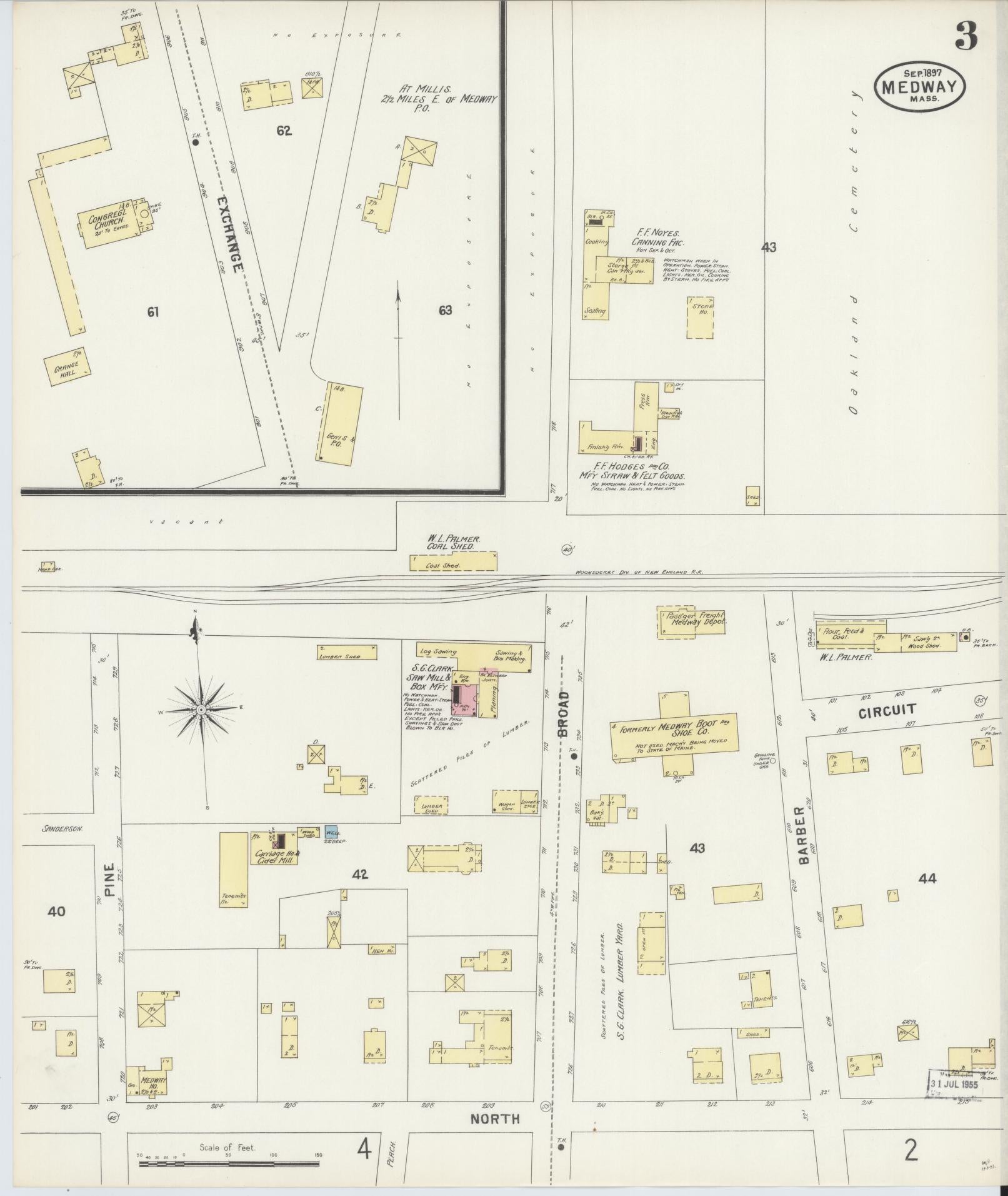 Sanborn Fire Insurance Map from Medway, Norfolk County, Massachusetts (1897), Sheet #0003 - Complete Map Set gallery image, historic Sanborn map, vintage wall art, Massachusetts Massachusetts