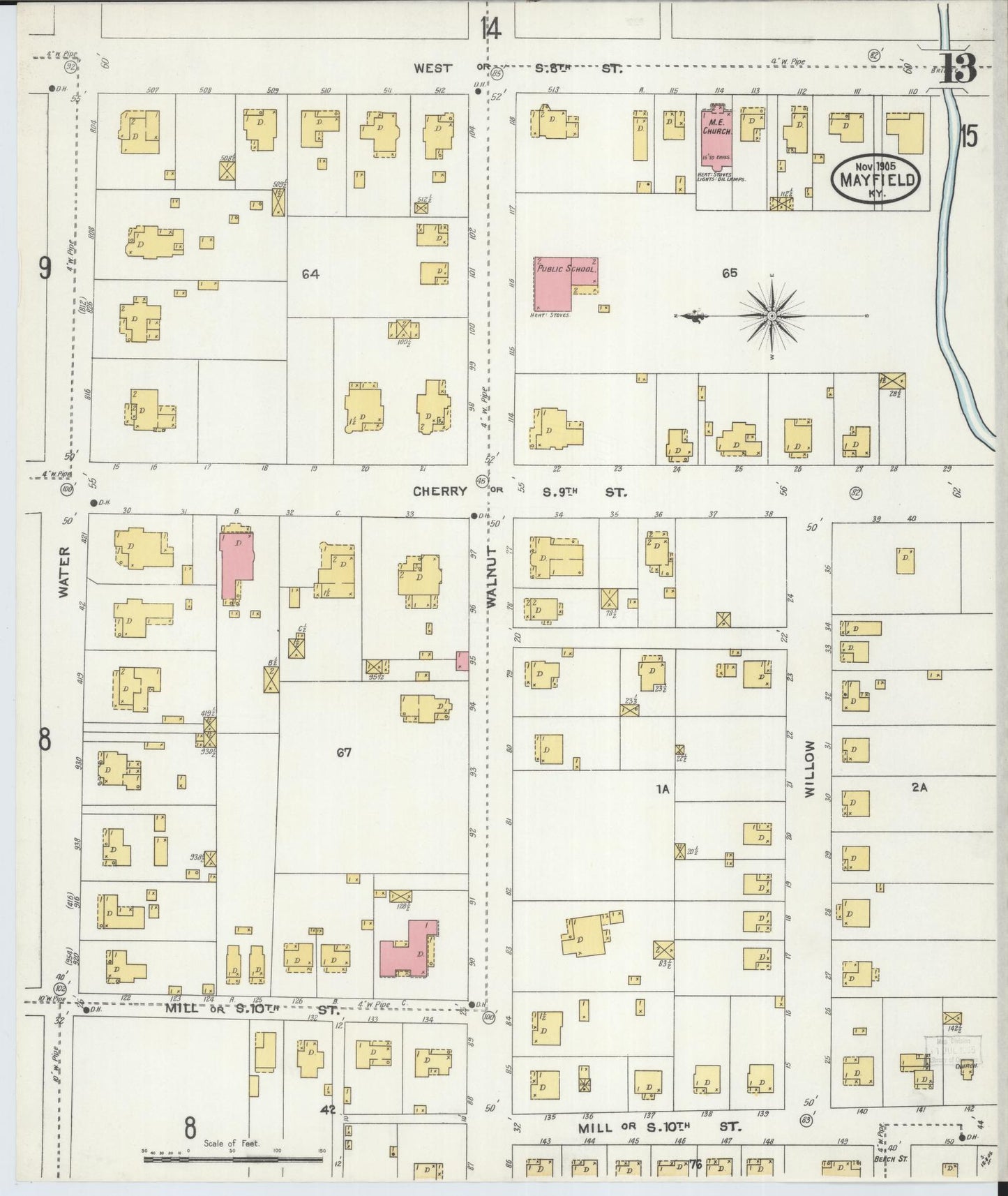 Sanborn Fire Insurance Map from Mayfield, Graves County, Kentucky (1905), Sheet #0013 - Complete Map Set gallery image, historic Sanborn map, vintage wall art, Kentucky Kentucky