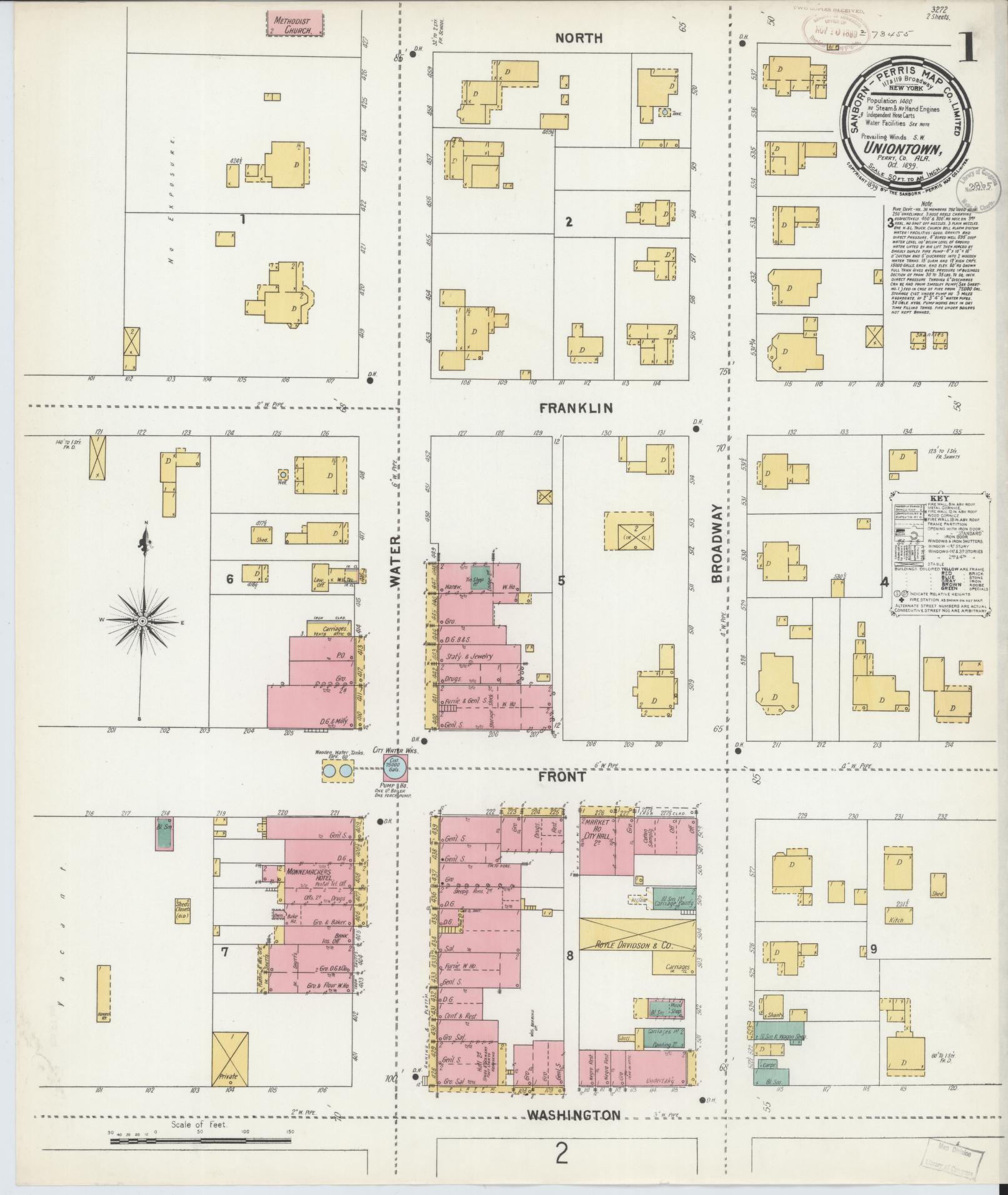 Sanborn Fire Insurance Map from Uniontown, Perry County, Alabama. (1899) – Historic Sanborn Fire Insurance Map Print