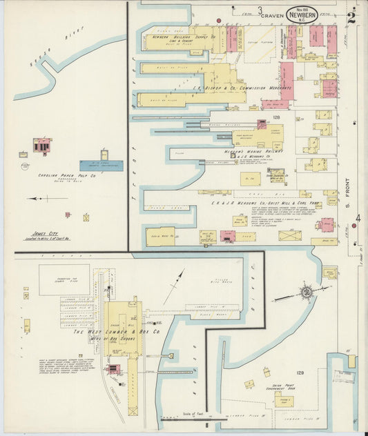 Sanborn Fire Insurance Map from New Bern, Craven County, North Carolina (1913), Sheet #0002 - Historic Sanborn Fire Insurance Map Print, vintage old map wall art, antique decor, genealogy gift, North Carolina North Carolina map