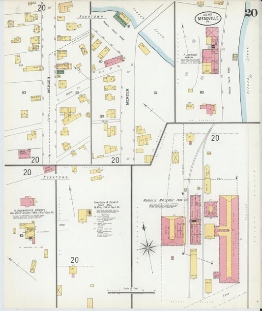 Sanborn Fire Insurance Map from Meadville, Crawford County, Pennsylvania (1901), Sheet #0020 - Historic Sanborn Fire Insurance Map Print, vintage old map wall art, antique decor, genealogy gift, Pennsylvania Pennsylvania map