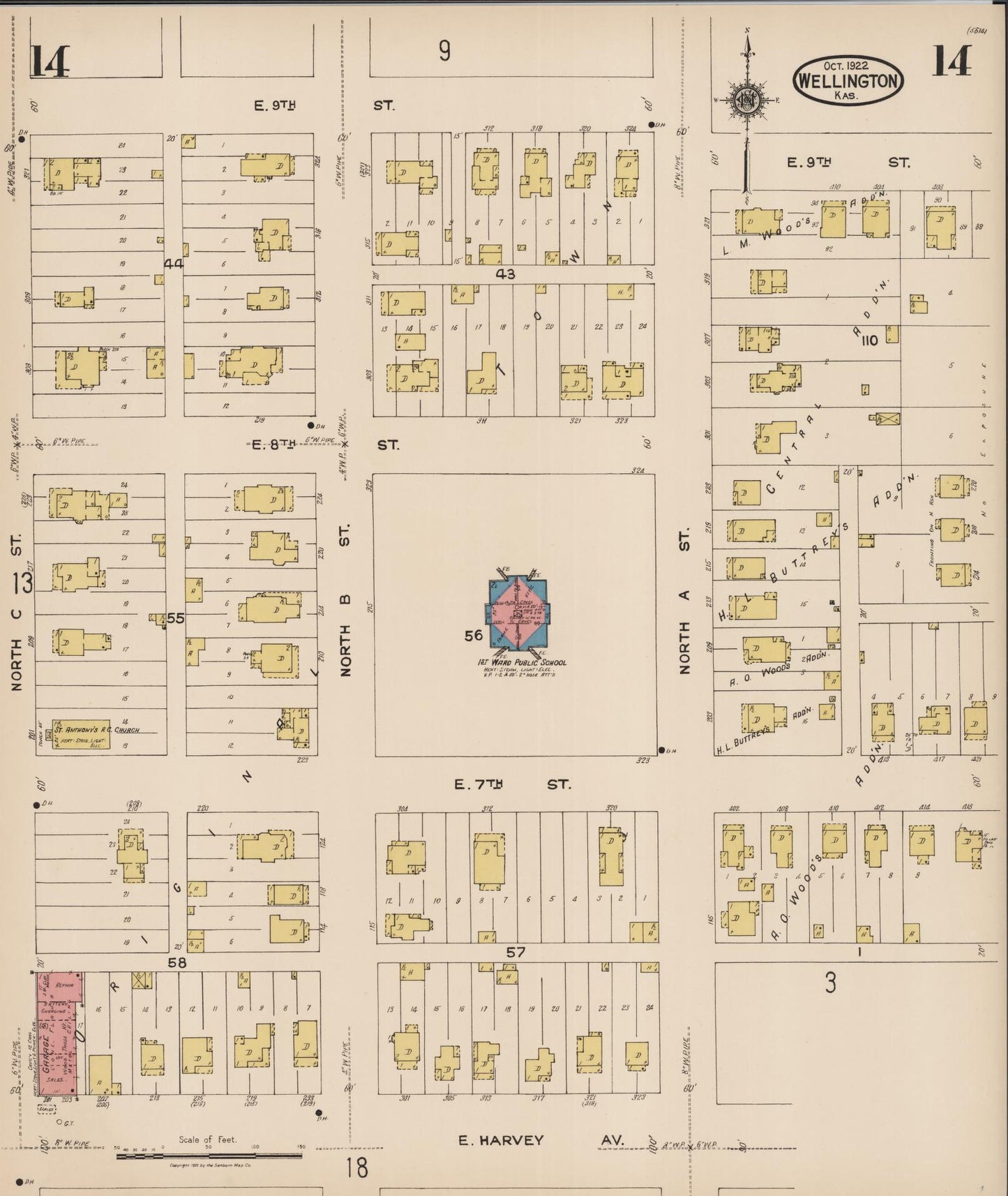 Sanborn Fire Insurance Map from Wellington, Sumner County, Kansas (1922), Sheet #0014 - Complete Map Set gallery image, historic Sanborn map, vintage wall art, Kansas Kansas