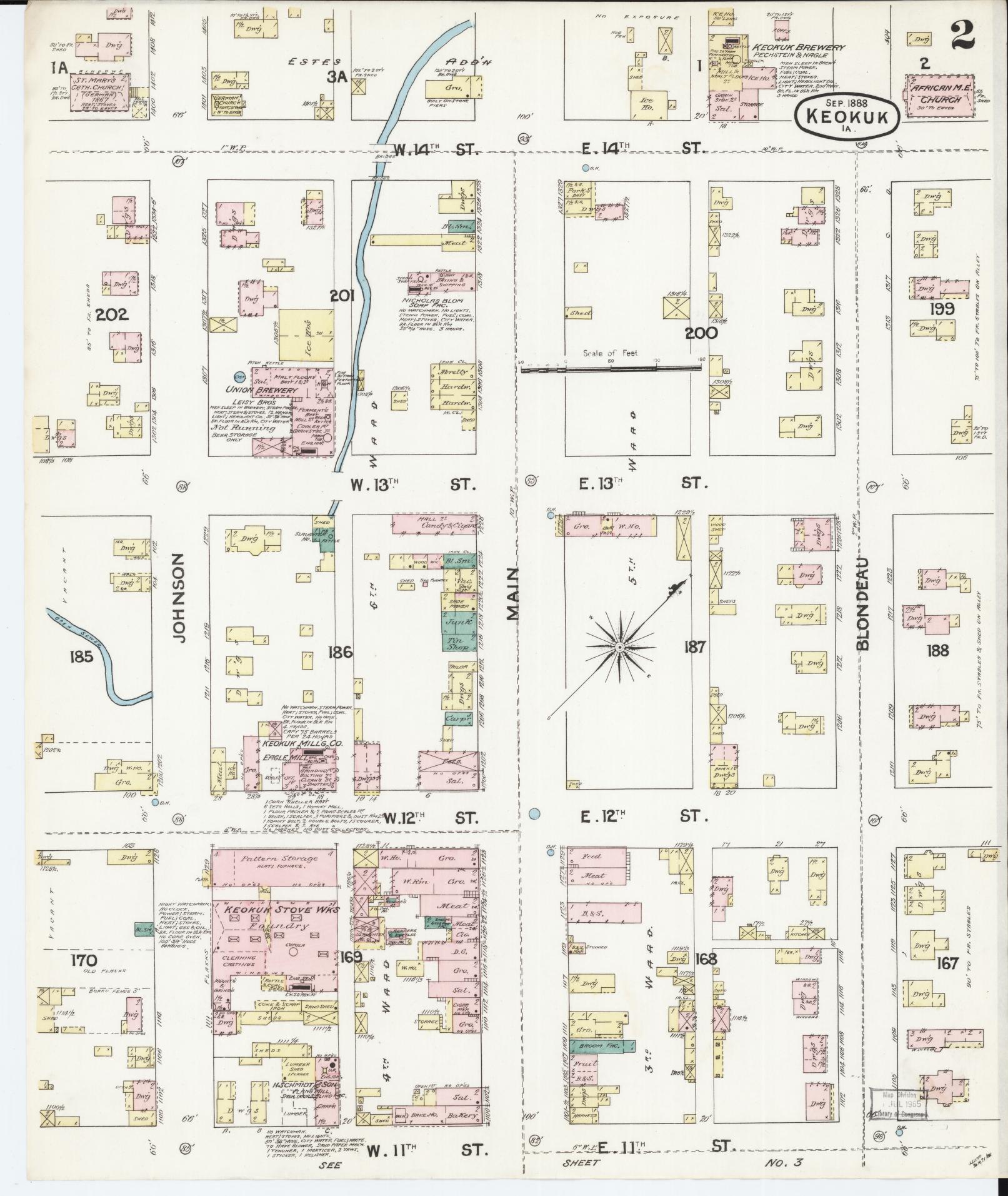 Sanborn Fire Insurance Map from Keokuk, Lee County, Iowa (1888), Sheet #0002 - Historic Sanborn Fire Insurance Map Print, vintage old map wall art