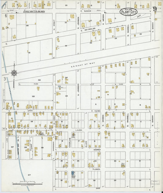 Sanborn Fire Insurance Map from Plant City, Hillborough County, Florida (1919), Sheet #0009 - Historic Sanborn Fire Insurance Map Print, vintage old map wall art, antique decor, genealogy gift, Florida Florida map