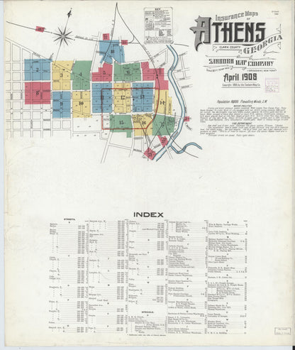 Sanborn Fire Insurance Map from Athens, Clarke County, Georgia (1908), Sheet #0001 - Complete Map Set gallery image, historic Sanborn map, vintage wall art, Georgia Georgia