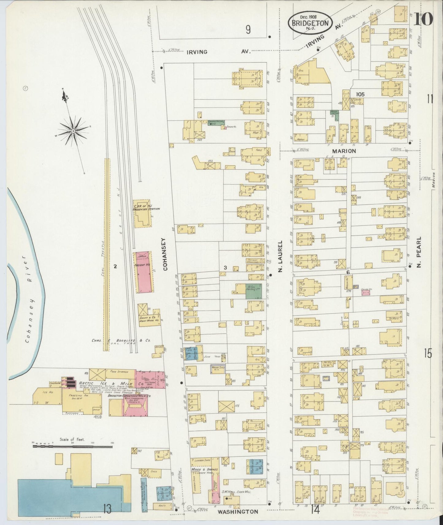Sanborn Fire Insurance Map from Bridgeton, Cumberland County, New Jersey (1908), Sheet #0010 - Complete Map Set gallery image, historic Sanborn map, vintage wall art, New Jersey New Jersey