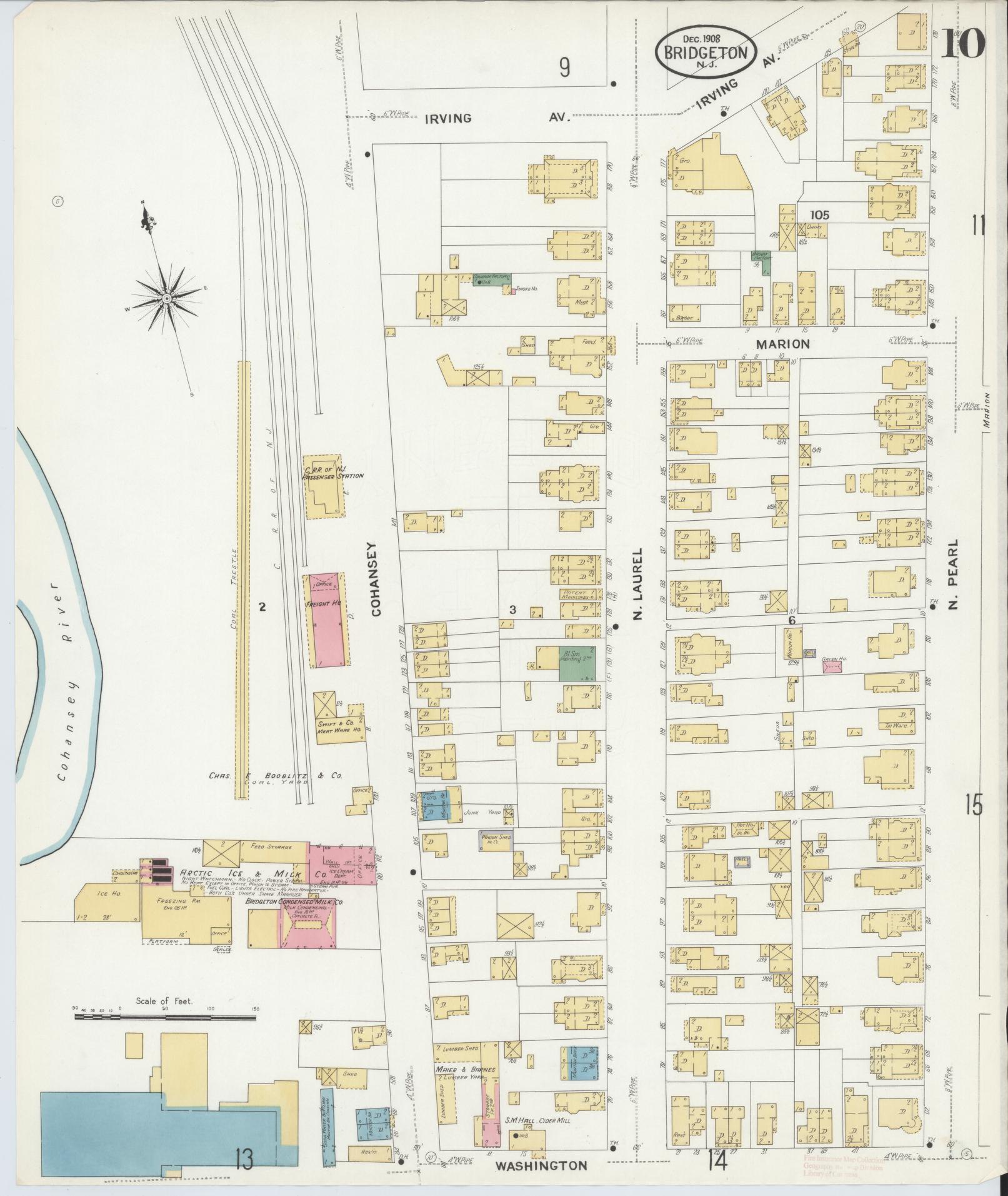 Sanborn Fire Insurance Map from Bridgeton, Cumberland County, New Jersey (1908), Sheet #0010 - Complete Map Set gallery image, historic Sanborn map, vintage wall art, New Jersey New Jersey
