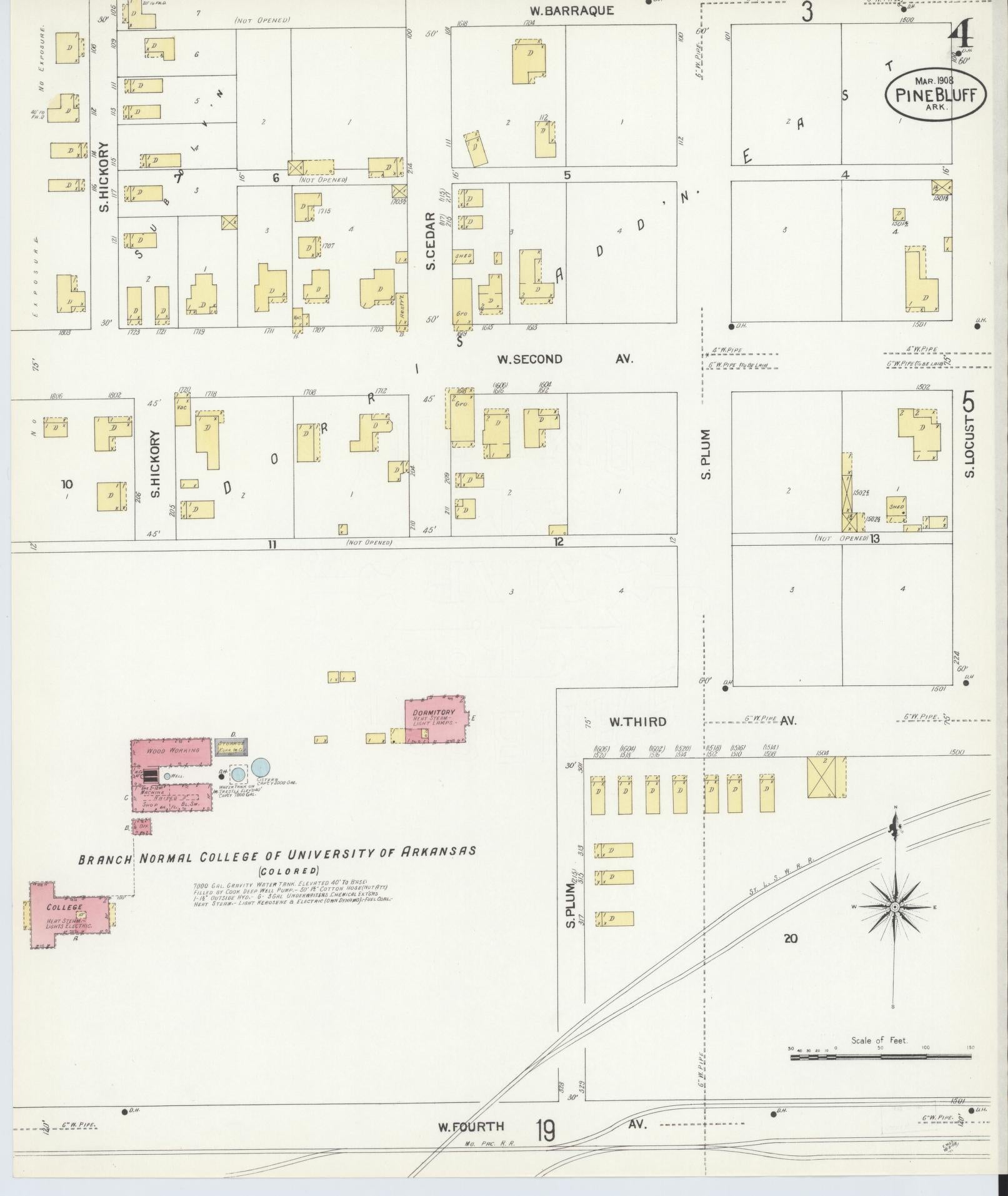 Sanborn Fire Insurance Map from Pine Bluff, Jefferson County, Arkansas (1908), Sheet #0004 - Complete Map Set gallery image, historic Sanborn map, vintage wall art, Arkansas Arkansas