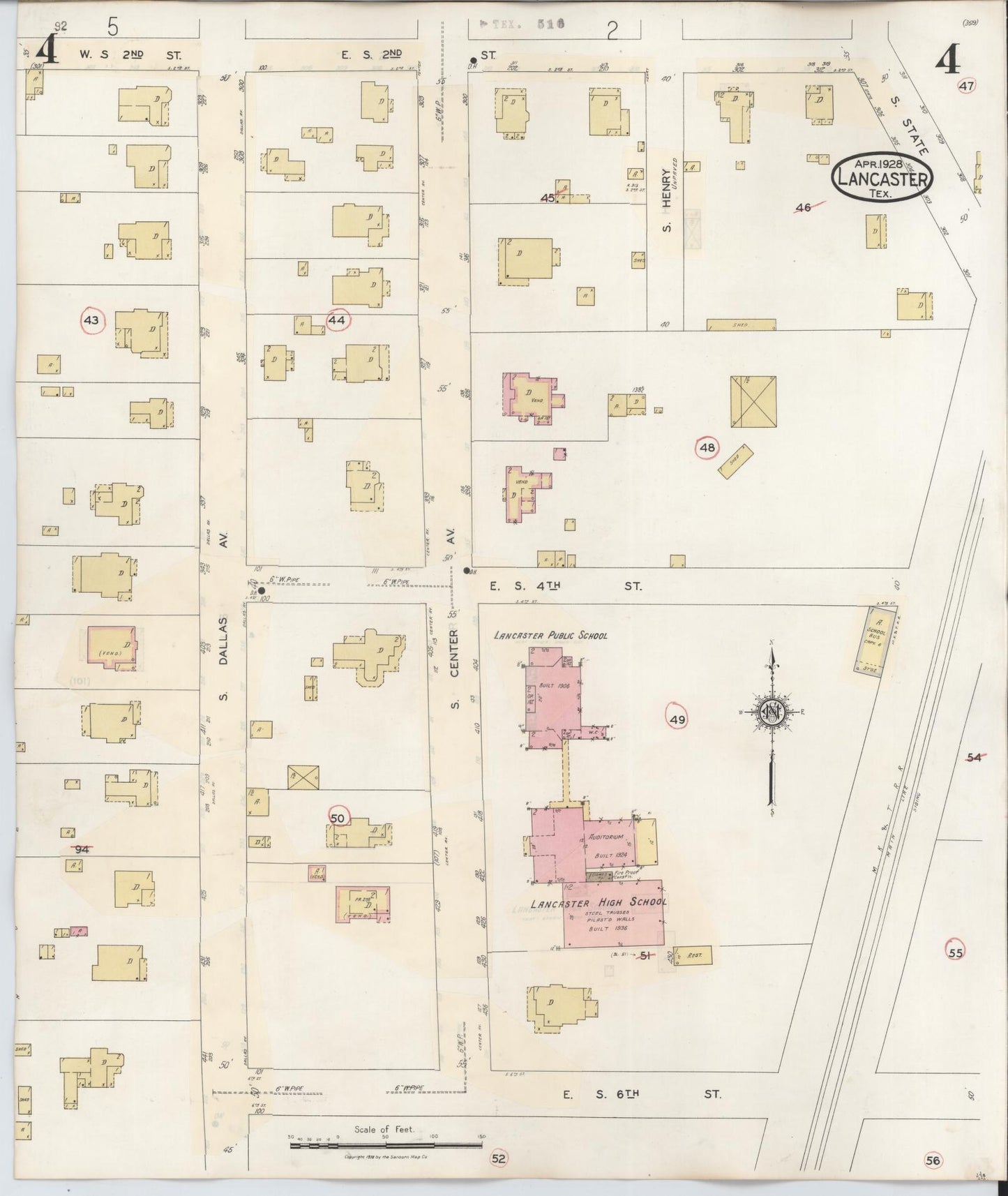 Sanborn Fire Insurance Map from Lancaster, Dallas County, Texas (1939), Sheet #0004 - Historic Sanborn Fire Insurance Map Print, vintage old map wall art, antique decor, genealogy gift, Texas Texas map