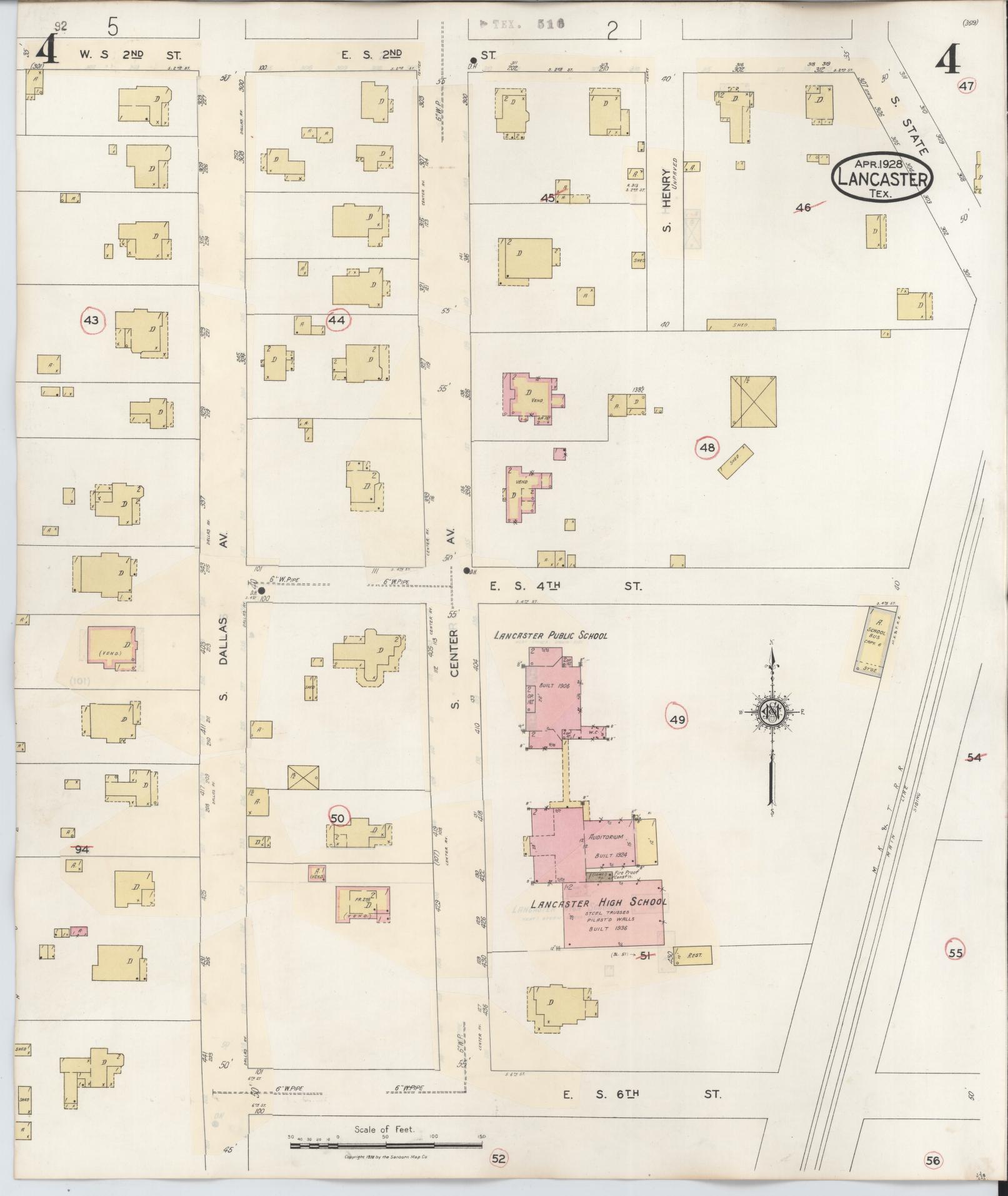 Sanborn Fire Insurance Map from Lancaster, Dallas County, Texas (1939), Sheet #0004 - Historic Sanborn Fire Insurance Map Print, vintage old map wall art, antique decor, genealogy gift, Texas Texas map